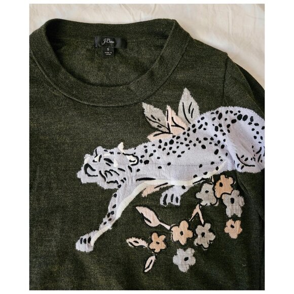 J.Crew Tippi Intarsia Green Cheetah Merino Wool Sweater Size Small - Picture 8 of 9